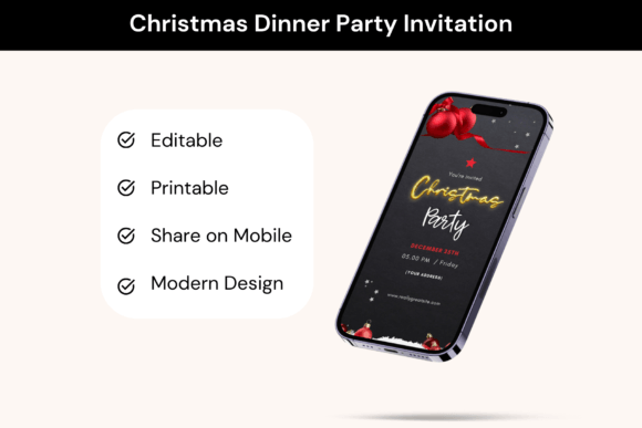 Christmas Dinner Party Mobile Invite: Graphics & Graphic Templates