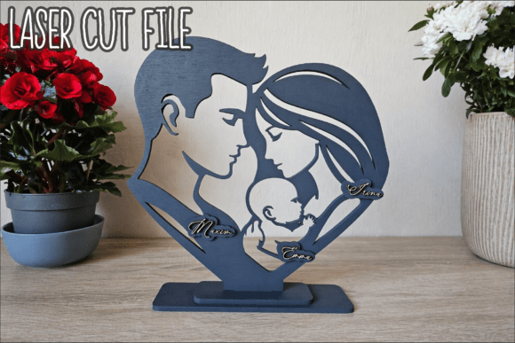 Couple with Baby Silhouette: Laser Cutting Home Decor