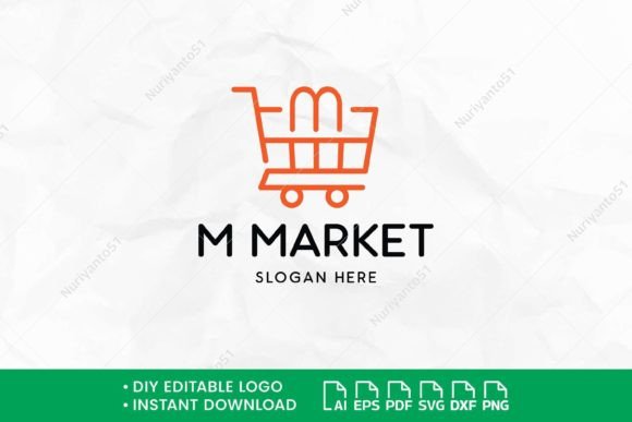 Review: Letter Initial M Shopping Cart Line Logo Graphics